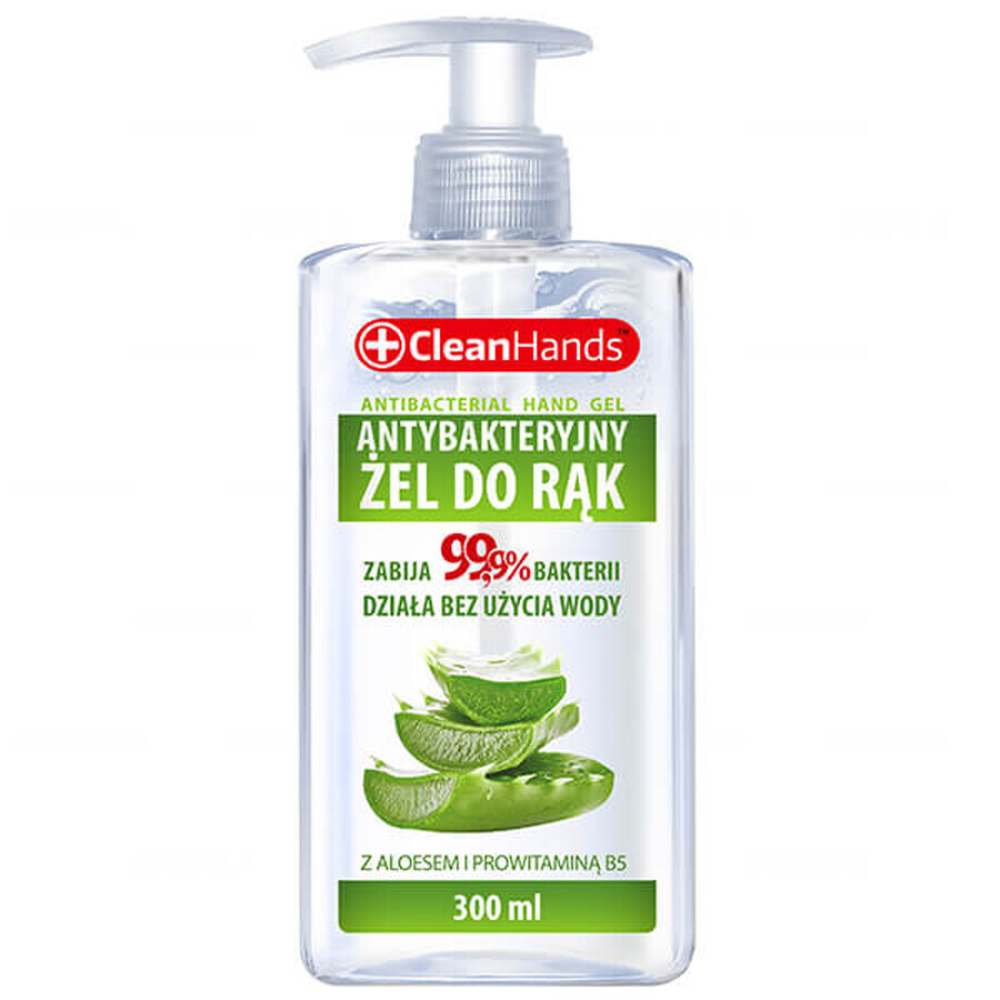 CleanHands, antibacterial hand gel with aloe vera and provitamin B5, with pump, 300 ml