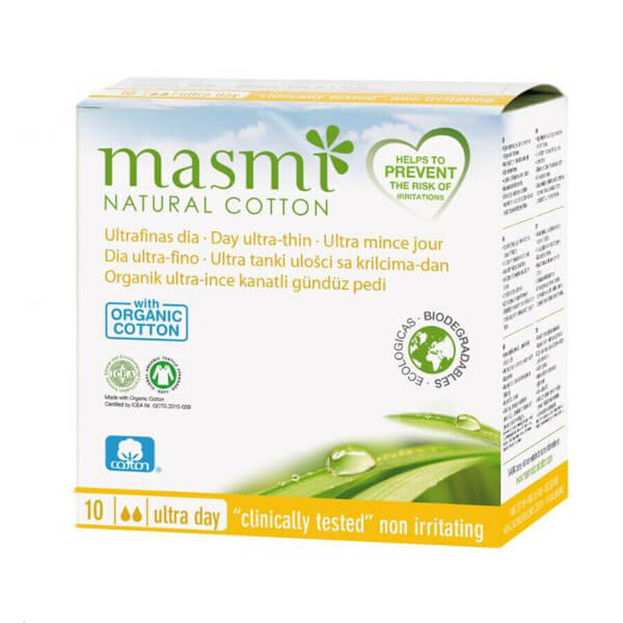 Boutique Masmi Natural Cotton, serviettes hygiéniques en coton biologique, avec ailettes, jour, ultra-fines, 10 pièces Masmi Natural Cotton, serviettes hygiéniques en coton biologique, avec ailettes, jour, ultra-fines, 10 pièces
