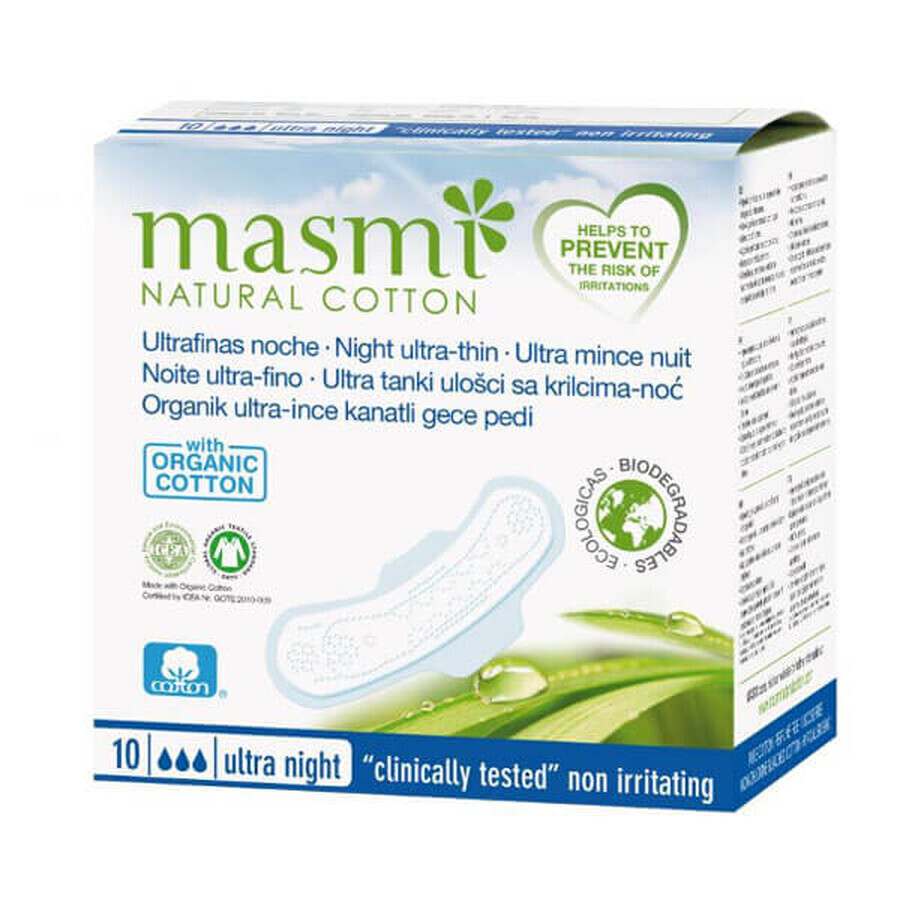 Cumpără Masmi Natural Cotton, șervețele sanitare din bumbac organic, cu aripi, pentru noapte, ultra-subțiri, 10 bucăți Masmi Natural Cotton, șervețele sanitare din bumbac organic, cu aripi, pentru noapte, ultra-subțiri, 10 bucăți