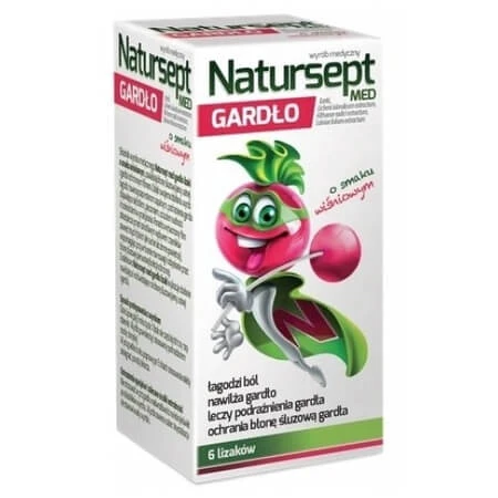 Natursept Med Garganta, piruletas, sabor cereza, 6 unidades