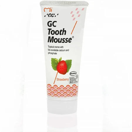 GC Tooth Mousse, pasta para uso tópico, sabor fresa, sin flúor, 35 ml