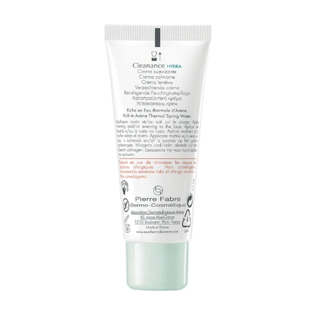 Avene Cleanance Hydra, soothing face and body cream after pharmacological treatments, 40 ml