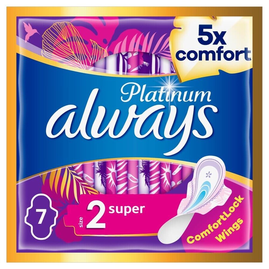 Always Platinum, serviettes hygiéniques, Ultra Super Plus, 7 pièces Always Platinum, serviettes hygiéniques, Ultra Super Plus, 7 pièces