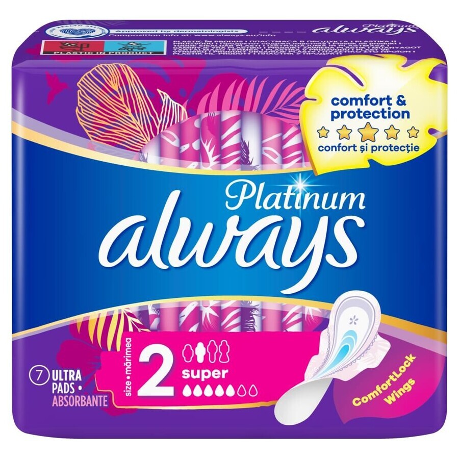 Always Platinum, serviettes hygiéniques, Ultra Super Plus, 7 pièces Always Platinum, serviettes hygiéniques, Ultra Super Plus, 7 pièces