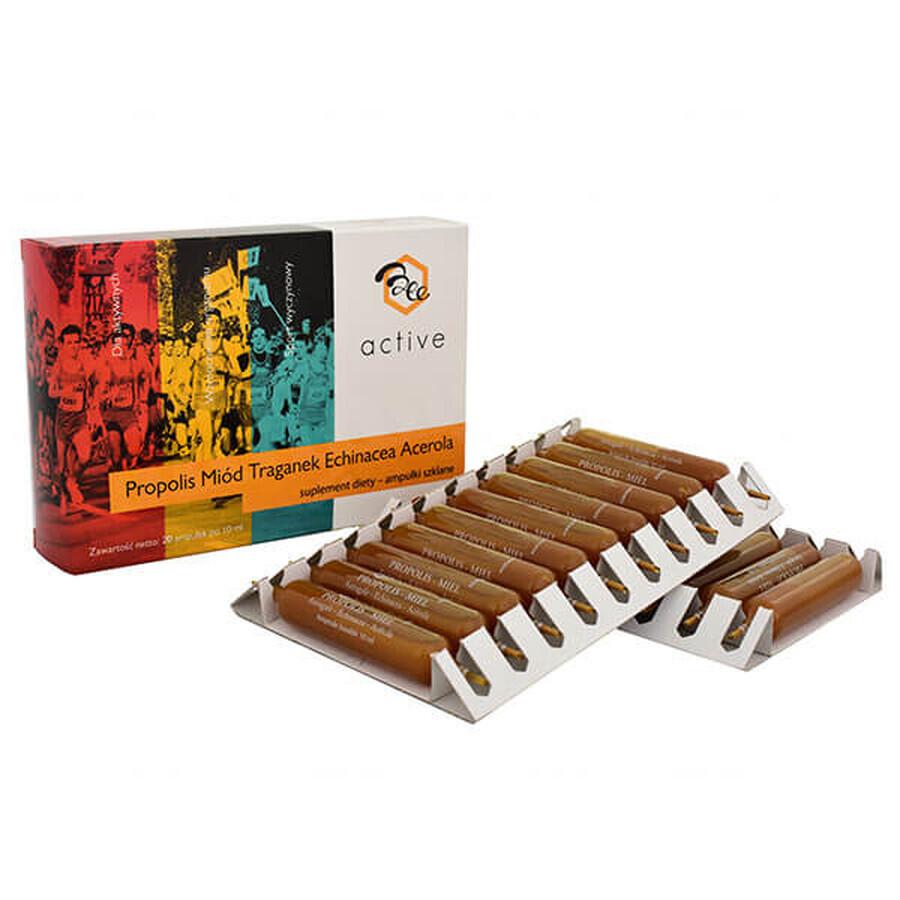 BeeActive Propolis Honey BeeActive Propolis Honey Astragalus Echinacea Acerola, 10 ml x 20 vials