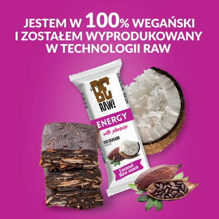 BeRaw! Energy Raw Snack, energiereep, rauwe cacao, kokos, 40 g