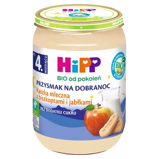 HiPP Collation au coucher Bouillie de lait avec biscuits et pommes Bio, sans sucre ajouté, après 4 mois, 190 g
