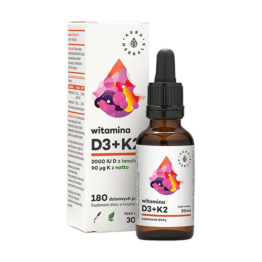 Shop Aura Herbals, Vitamin D3 2000 IU, K2mk7, Tropfen, 30 ml Aura Herbals, Vitamin D3 2000 IU, K2mk7, Tropfen, 30 ml