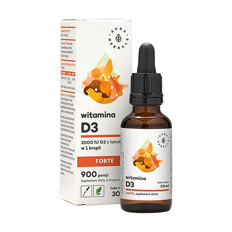 Boutique Aura Herbals Vitamin D3 Forte 2000 UI, gouttes, 30 ml Aura Herbals Vitamin D3 Forte 2000 UI, gouttes, 30 ml