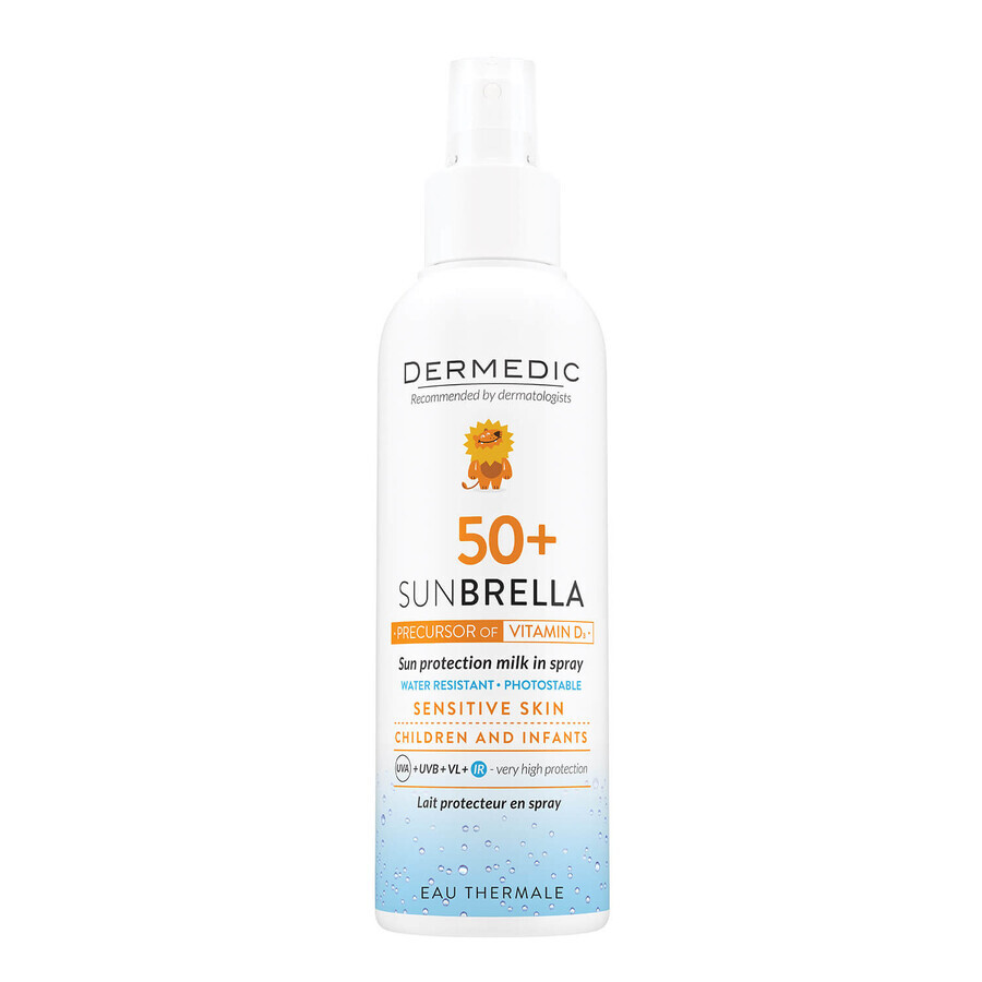 Cumpără Dermedic Sunbrella Baby, loțiune spray protectoare pentru copii peste 6 luni, SPF 50+, 150 ml Dermedic Sunbrella Baby, loțiune spray protectoare pentru copii peste 6 luni, SPF 50+, 150 ml