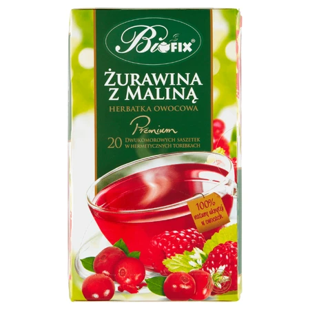 Bi Fix Premium Cranberry with Raspberry, thé aux fruits, 2 g x 20 sachets