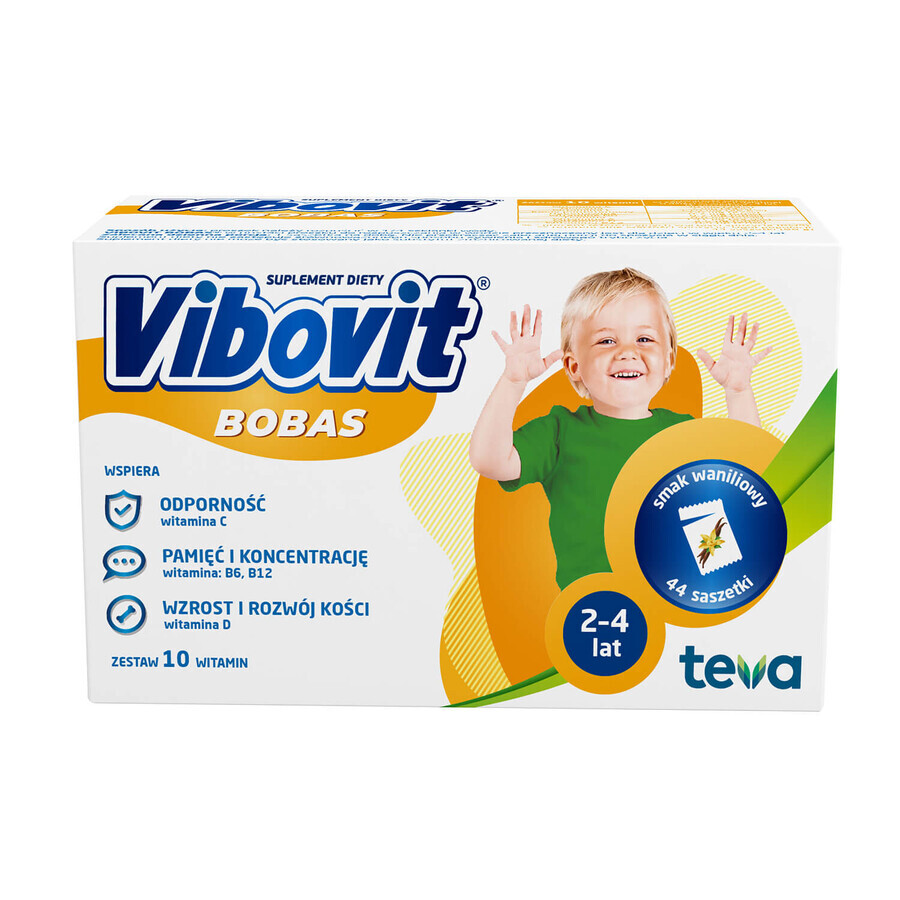 Boutique Vibovit Bobas, pour les enfants de 2 à 4 ans, goût vanille, 44 sachets Vibovit Bobas, pour les enfants de 2 à 4 ans, goût vanille, 44 sachets