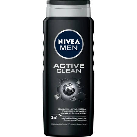 Nivea Men, Gel douche 3-en-1 pour le visage, le corps et les cheveux, Active Clean, 500 ml