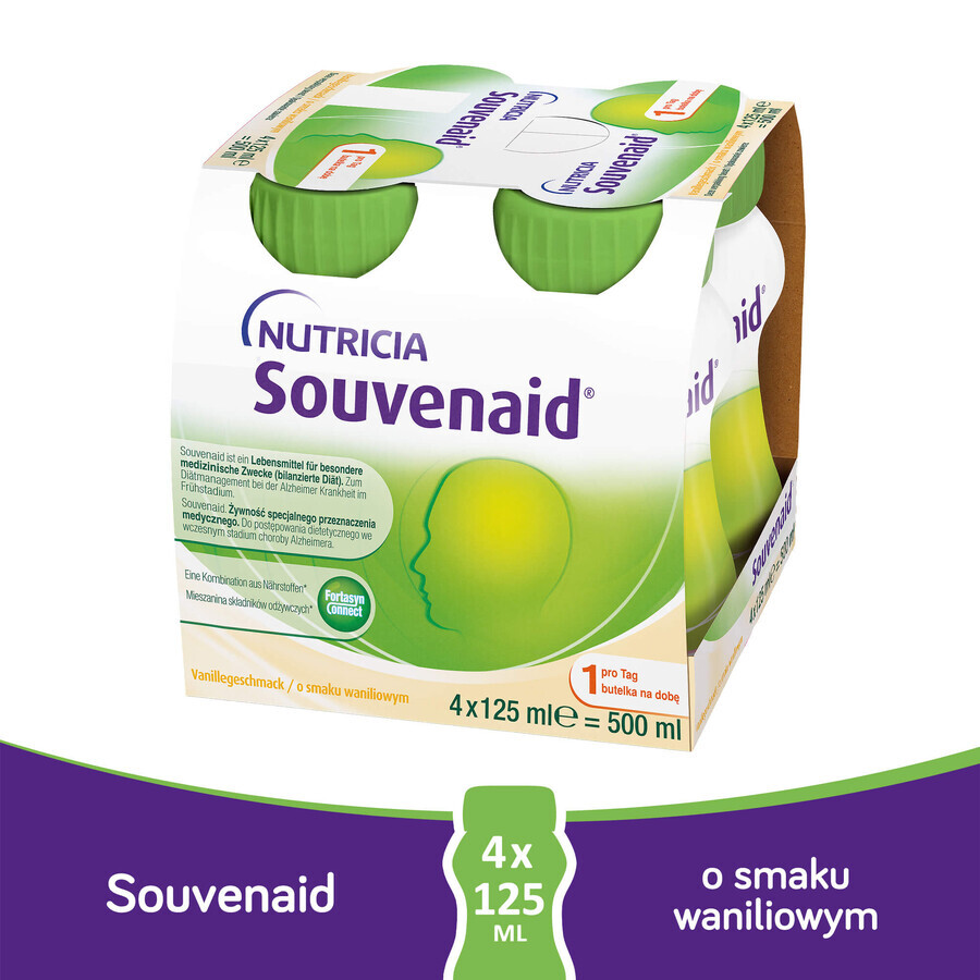 Souvenaid, liquide, goût vanille, 4 x 125 ml