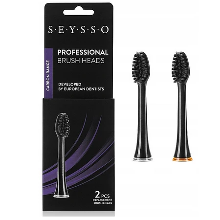 Seysso Carbon Professional, Ersatzaufsätze für Schallzahnbürste mit Aktivkohle, 2 Stück