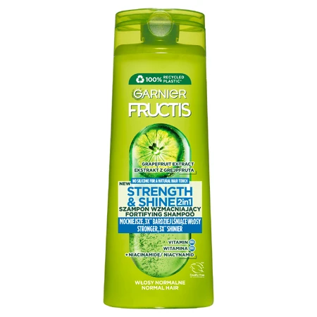 Garnier Fructis Fuerza y ​​Brillo, champú fortalecedor 2 en 1 para cabello normal, 400 ml