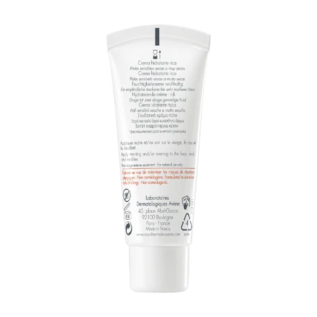 Avene Hydrance Rich, crema hidratante rica, pieles sensibles, secas y muy secas, 40 ml