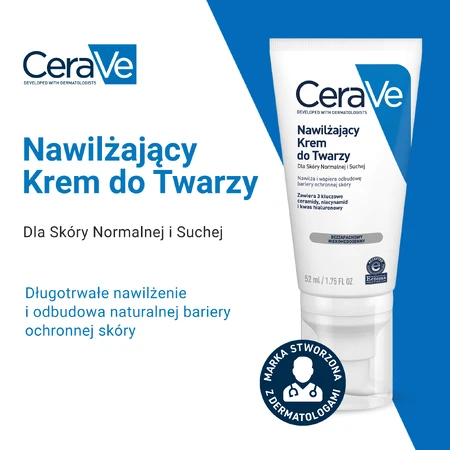 CeraVe, crema hidratante con ceramidas para el rostro, piel normal y seca, 52 ml