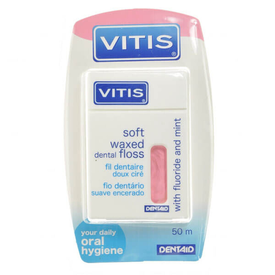 Buy Vitis Mint Fluoride Soft Dental Floss, Pink, Waxed, 50m Vitis Mint Fluoride Soft Dental Floss, Pink, Waxed, 50m