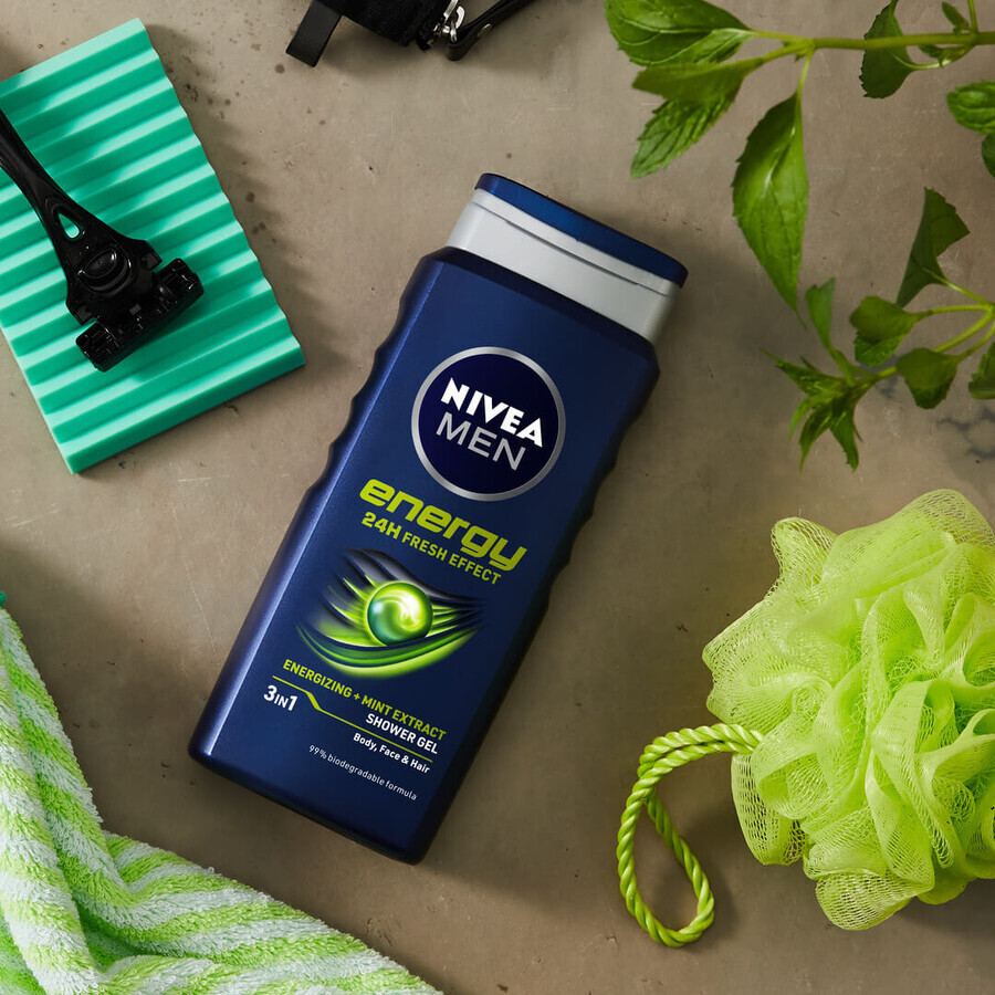 Nivea Men, Gel de ducha 3 en 1 para rostro, cuerpo y cabello, Energy, 250 ml Nivea Men, Gel de ducha 3 en 1 para rostro, cuerpo y cabello, Energy, 250 ml