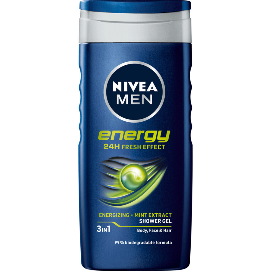Nivea Men, Gel de ducha 3 en 1 para rostro, cuerpo y cabello, Energy, 250 ml Nivea Men, Gel de ducha 3 en 1 para rostro, cuerpo y cabello, Energy, 250 ml