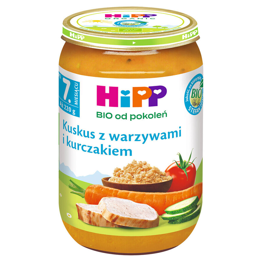Boutique Plat HiPP Bio, couscous aux légumes et au poulet, après 7 mois, 220 g Plat HiPP Bio, couscous aux légumes et au poulet, après 7 mois, 220 g