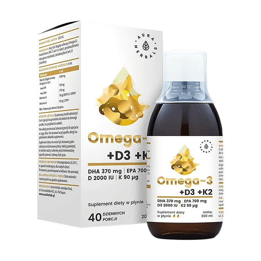 Buy Aura Herbals Omega-3 + D3 + K2, 200 ml Aura Herbals Omega-3 + D3 + K2, 200 ml