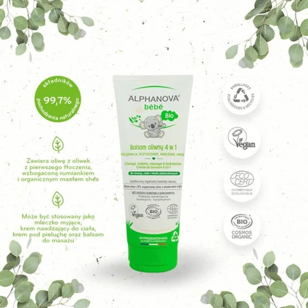 Alphanova Bebe, BIO Linimento, crema hidratante y limpiadora 4 en 1, 200 ml