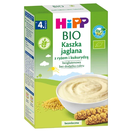 HiPP Gachas de mijo ecológicas con arroz y maíz, sin lácteos, sin gluten, sin azúcares añadidos, a partir de 4 meses, 200 g