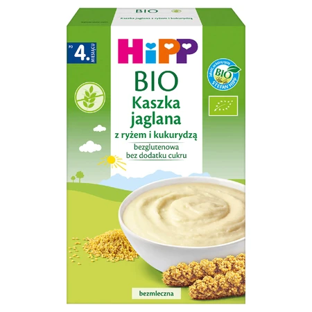HiPP Gachas de mijo ecológicas con arroz y maíz, sin lácteos, sin gluten, sin azúcares añadidos, a partir de 4 meses, 200 g