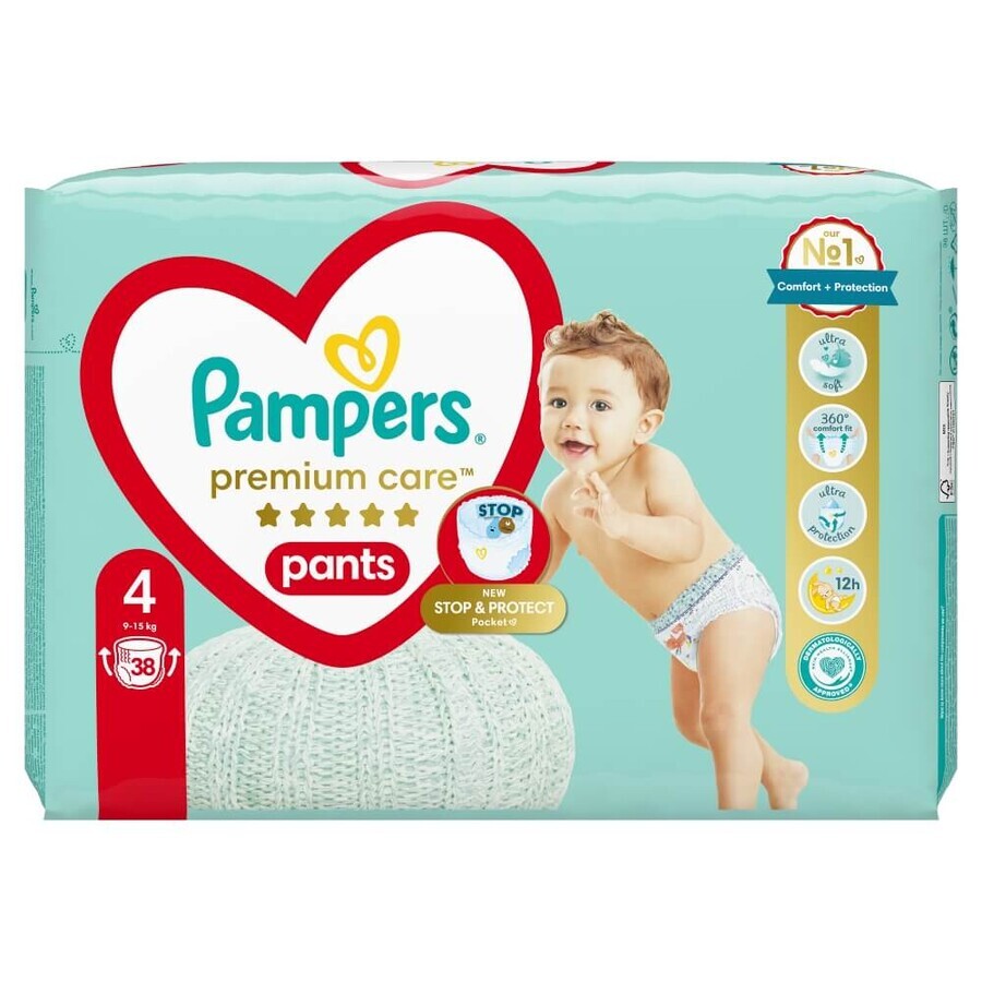 Pampers Premium Care Pants, scutece, mărimea 4, 9-15 kg, 38 buc