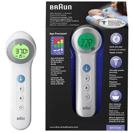 Braun BNT 400, thermomètre frontal sans contact 5-en-1 avec précision de l'âge, blanc
