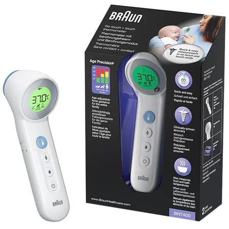 Braun BNT 400, thermomètre frontal sans contact 5-en-1 avec précision de l'âge, blanc