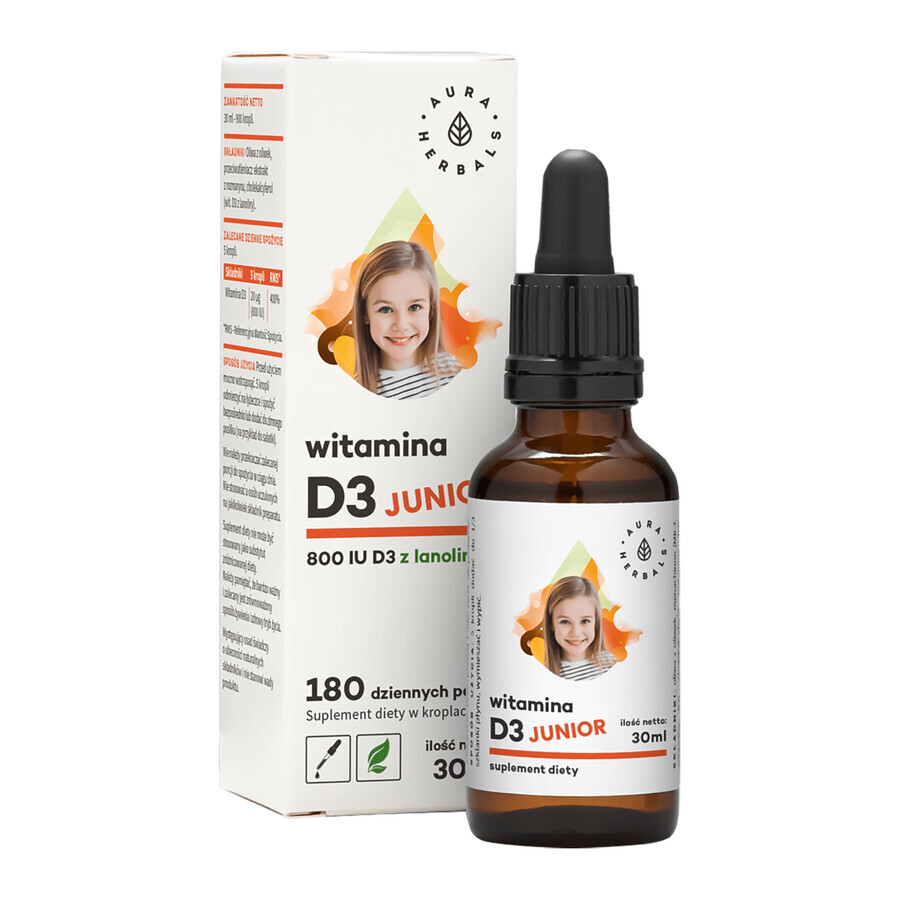 Buy Aura Herbals, Vitamin D3 Junior 800 IU, drops, 30 ml Aura Herbals, Vitamin D3 Junior 800 IU, drops, 30 ml