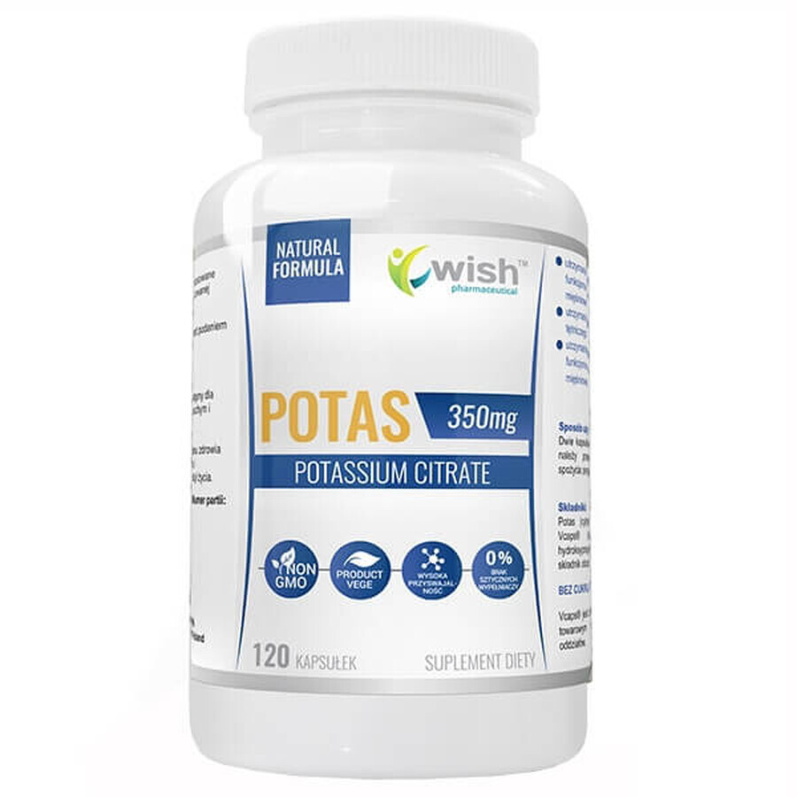 Cumpără Wish, Potasiu 350 mg, citrat de potasiu, 120 capsule Wish, Potasiu 350 mg, citrat de potasiu, 120 capsule
