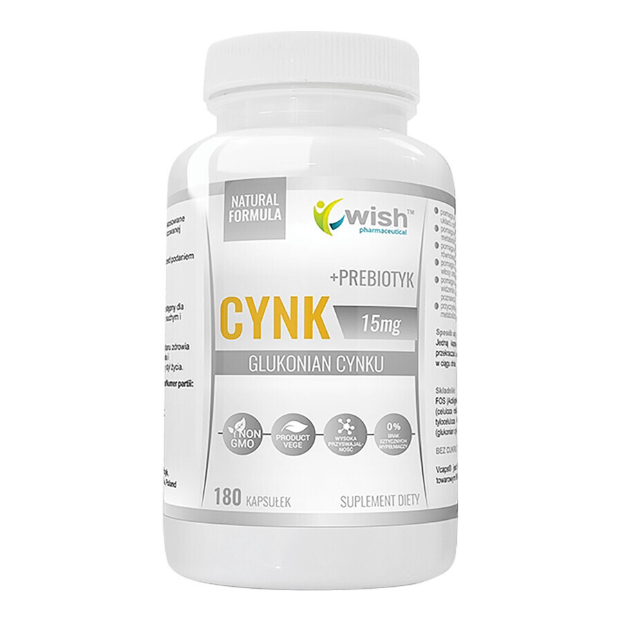 Buy Wish Zinc 15 mg, zinc gluconate + prebiotic, 180 capsules Wish Zinc 15 mg, zinc gluconate + prebiotic, 180 capsules