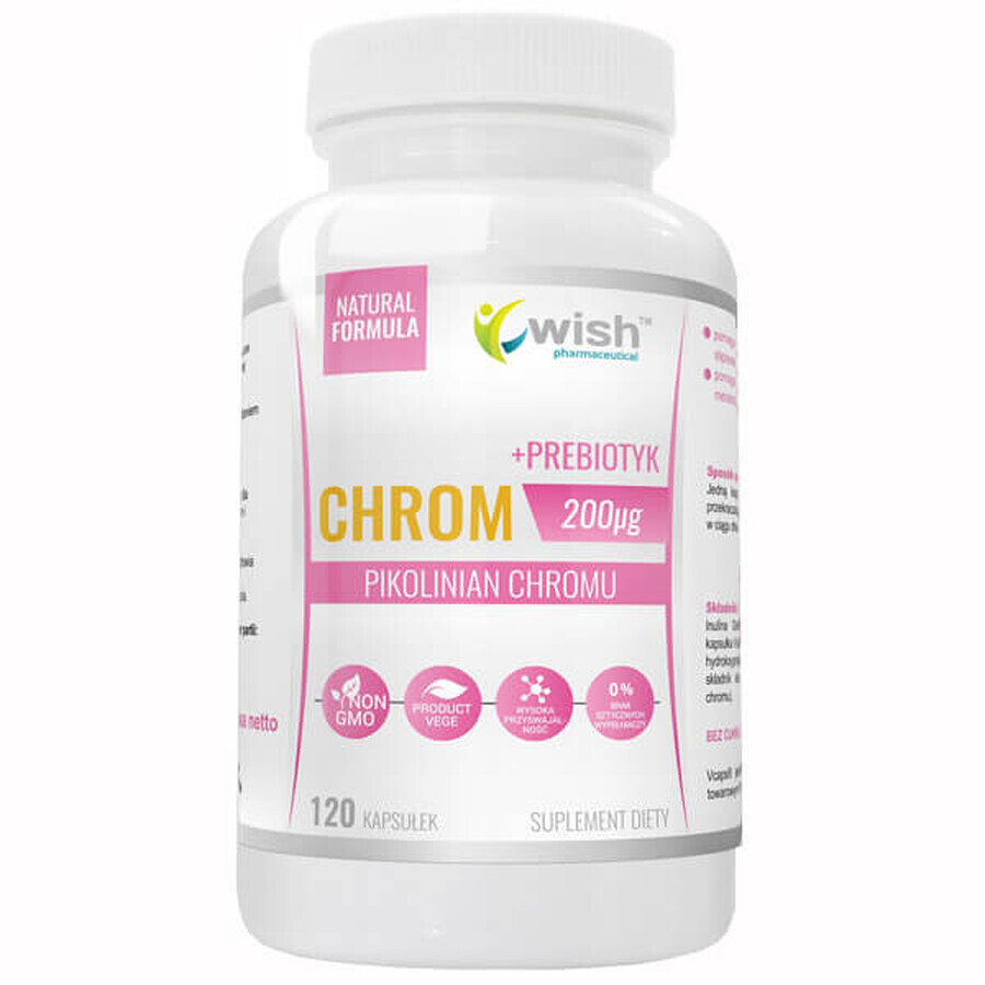 Comprar Wish, Cromo, picolinato de cromo 200 µg + Prebiótico, 120 Cápsulas Wish, Cromo, picolinato de cromo 200 µg + Prebiótico, 120 Cápsulas
