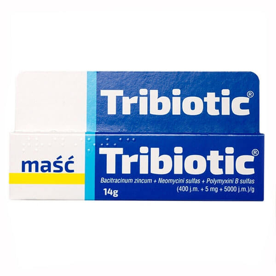 Tribiotique (5 mg + 0,833 mg + 0,01 g)/g, pommade, 14 g