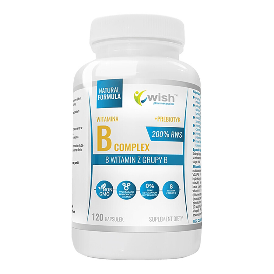 Boutique Wish Vitamin B Complex, 8 vitamines B + prébiotique, 120 gélules Wish Vitamin B Complex, 8 vitamines B + prébiotique, 120 gélules
