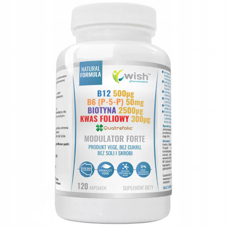 Boutique Wish B12 + B6 (P-5-P) + Biotine + Acide Folique Modulateur Forte, 120 gélules Wish B12 + B6 (P-5-P) + Biotine + Acide Folique Modulateur Forte, 120 gélules