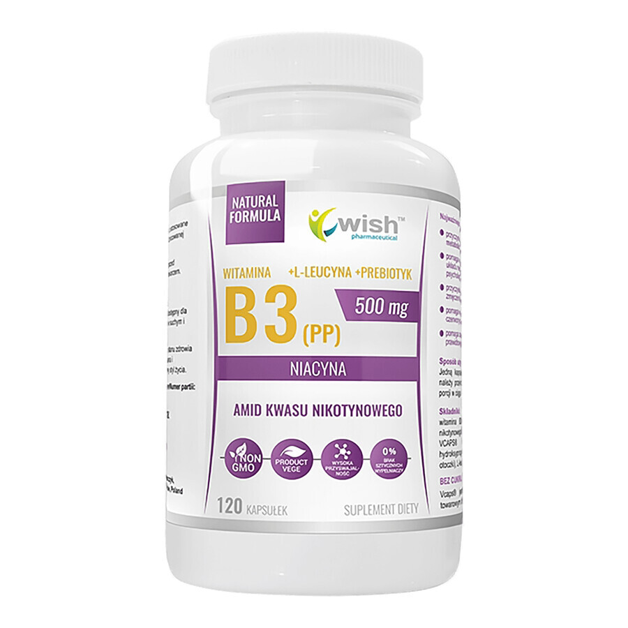 Boutique Wish Vitamine B3 500 mg, niacine 120 gélules Wish Vitamine B3 500 mg, niacine 120 gélules