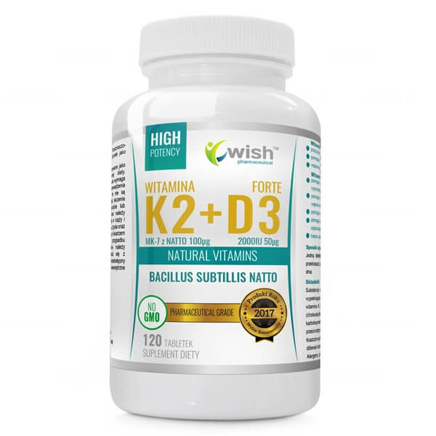 Boutique Wish Vitamin K2 100 µg + D3 2000 IU Forte, 120 comprimés Wish Vitamin K2 100 µg + D3 2000 IU Forte, 120 comprimés