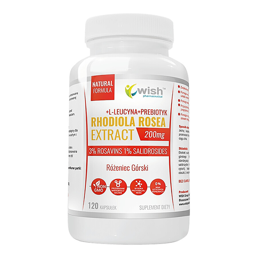 Boutique Wish, Rhodiola rose extract, Rhodiola rosea + L-leucine + prebiotic, 120 gélules Wish, Rhodiola rose extract, Rhodiola rosea + L-leucine + prebiotic, 120 gélules