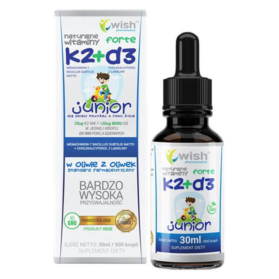 Shop Wish Natural Vitamins K2 + D3 Forte Junior, Tropfen, 30 ml Wish Natural Vitamins K2 + D3 Forte Junior, Tropfen, 30 ml