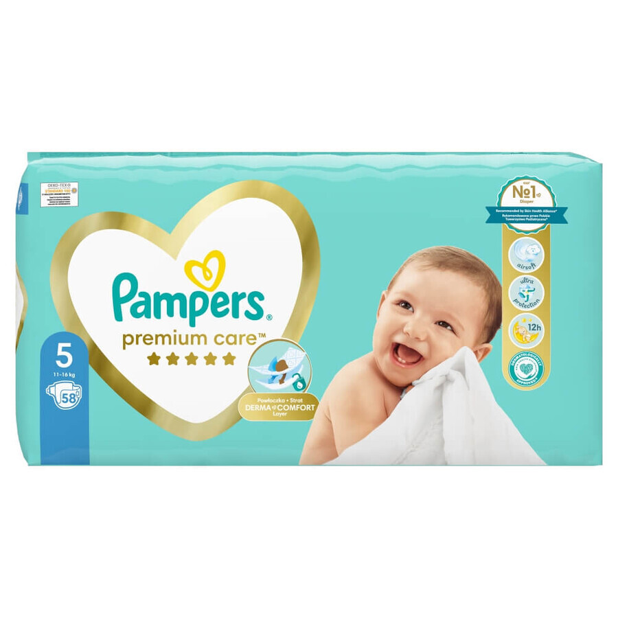 Pampers Premium Care, pannolini taglia 5, Maxi, 11-16 kg, 58 pz.