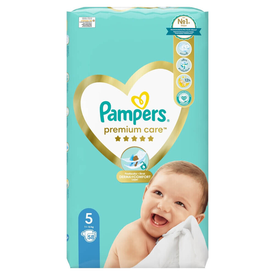 Pampers Premium Care, pannolini taglia 5, Maxi, 11-16 kg, 58 pz.