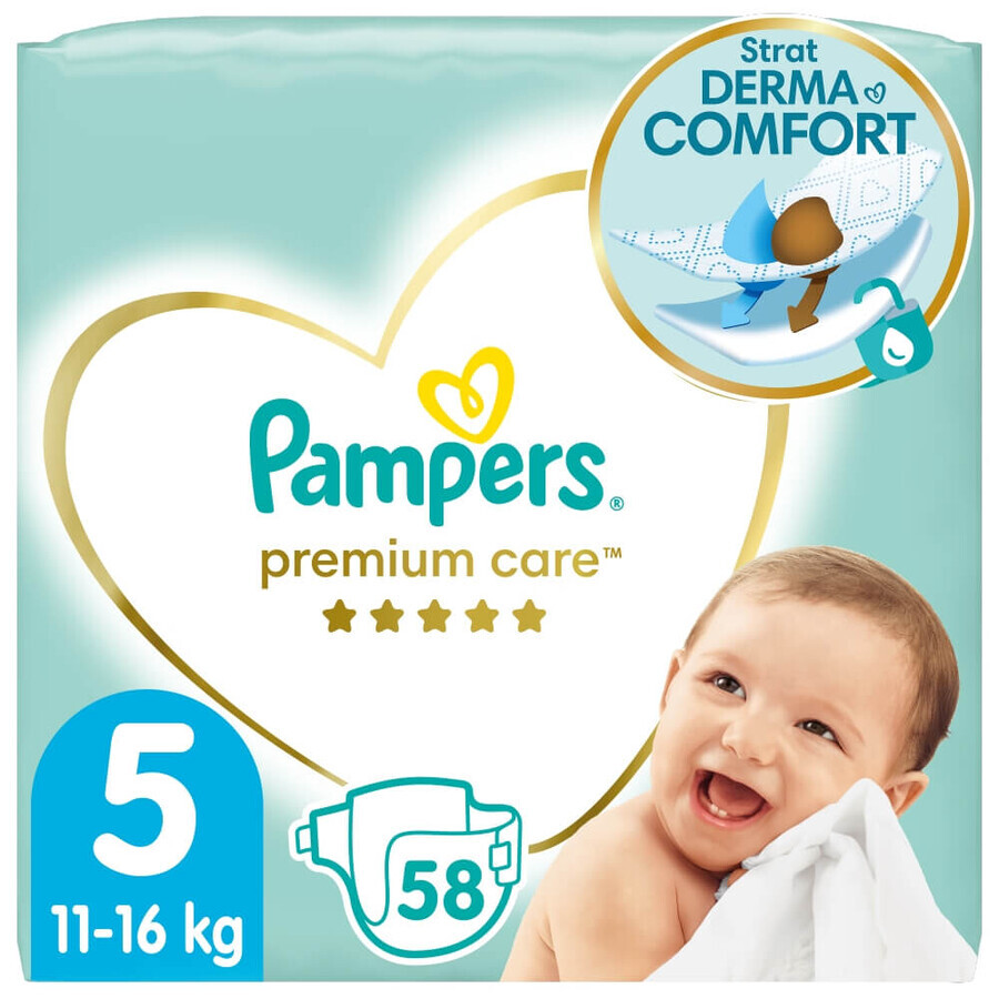 Pampers Premium Care, pannolini taglia 5, Maxi, 11-16 kg, 58 pz.