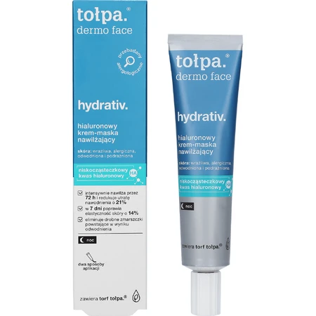 Tolpa Dermo Face, Hydrativ, crema-mascarilla hidratante relajante para cara, cuello y escote, noche, 40 ml