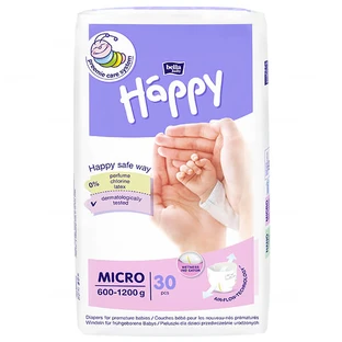Bella Baby Happy, diapers, size Micro for premature babies 600-1200 g, 30 pcs