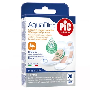 Pic Solution AquaBloc, Verbandspflaster, antibakteriell, wasserfest, Mix, 20 Stück